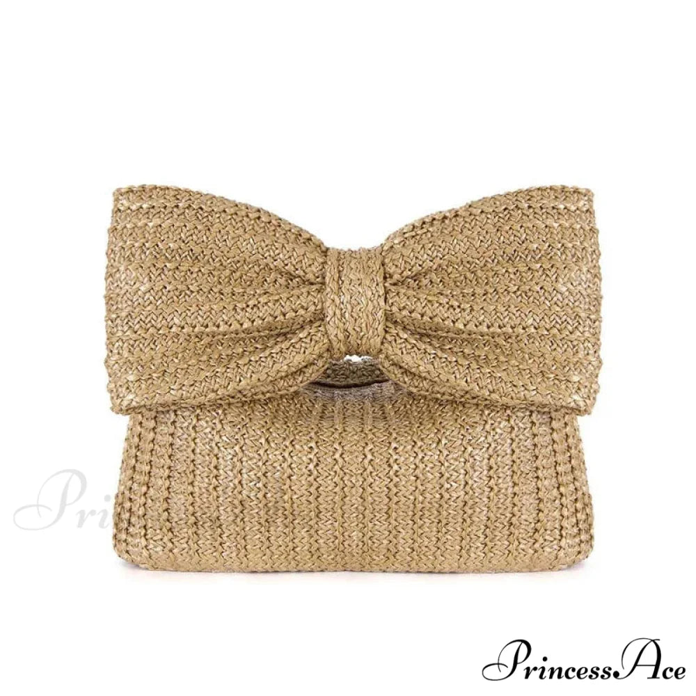 Bow Purse Straw Grip Wristlet (20cm / Khaki wristlet-250126