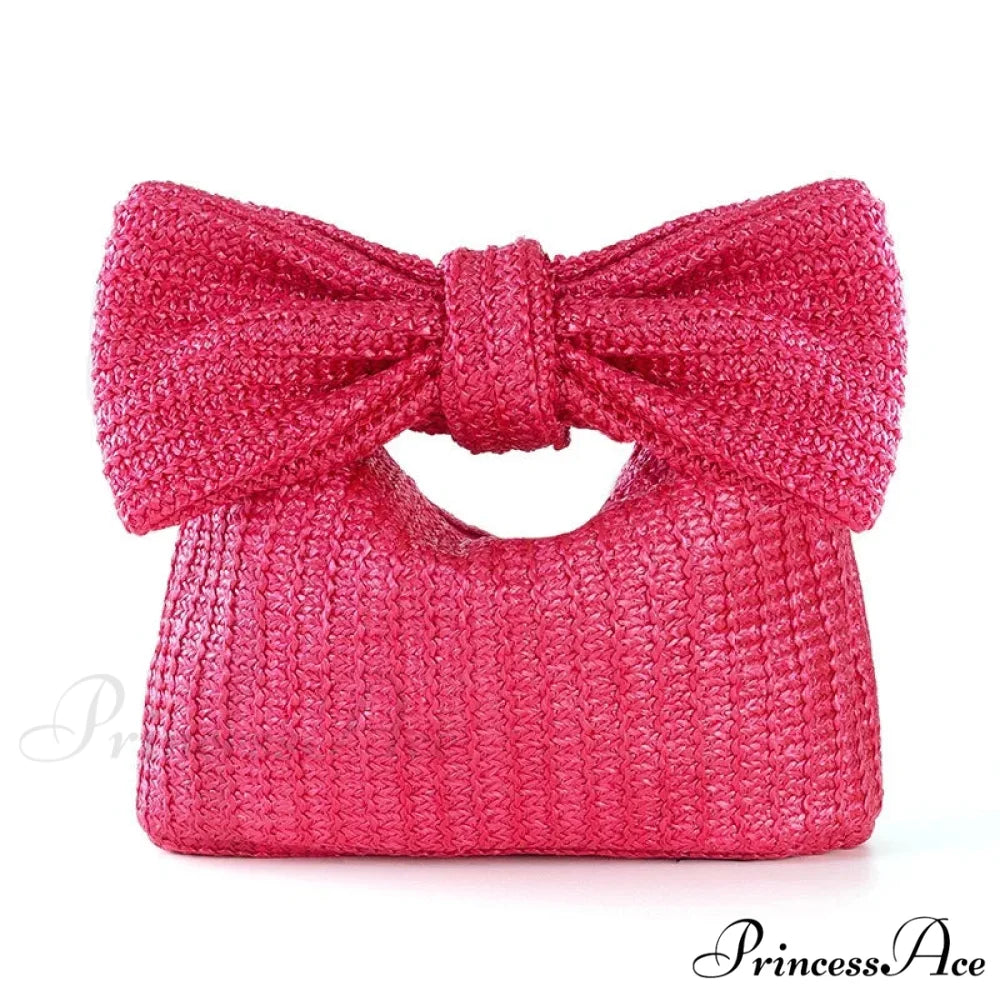 Bow Purse Straw Grip Wristlet (20cm / Rose red wristlet-250126