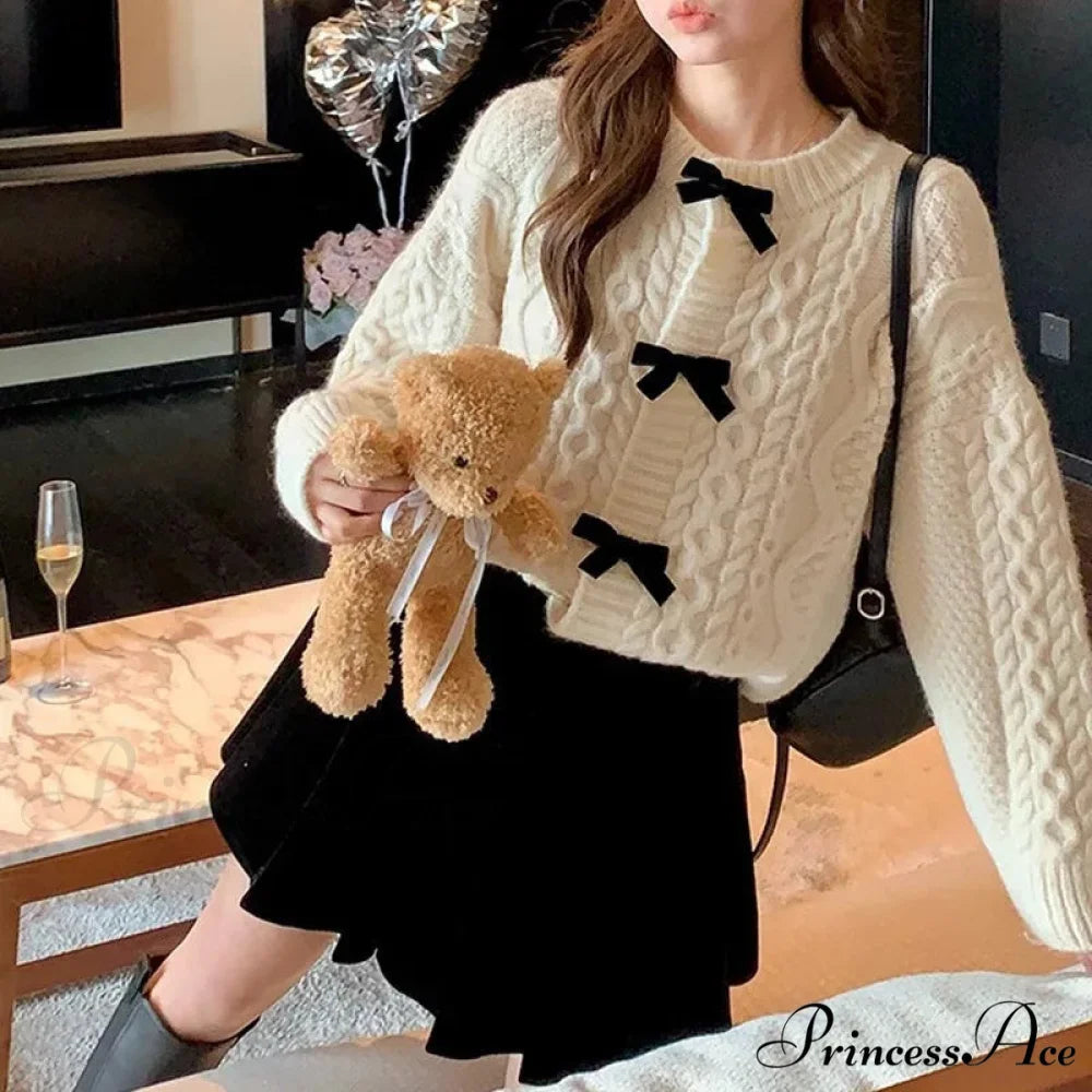 Bow Sweater Autumn Winter Knit Cardigan