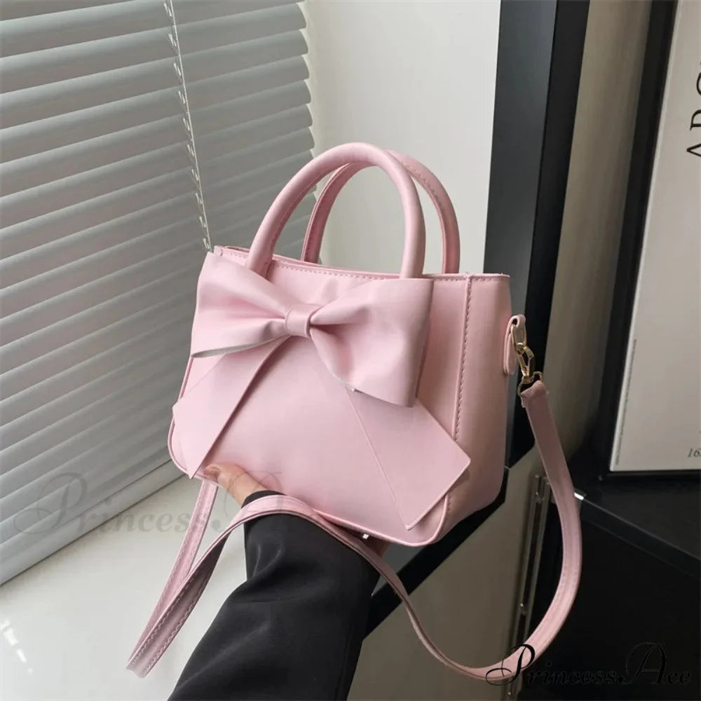 Bow Synthetic Leather Solid Underarm Purse Pink handbag-250126