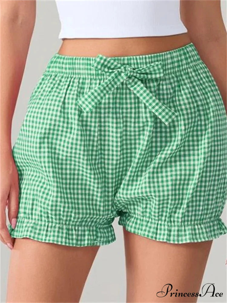 Bow Tartan Spots Bloomer Short green / S short-250223