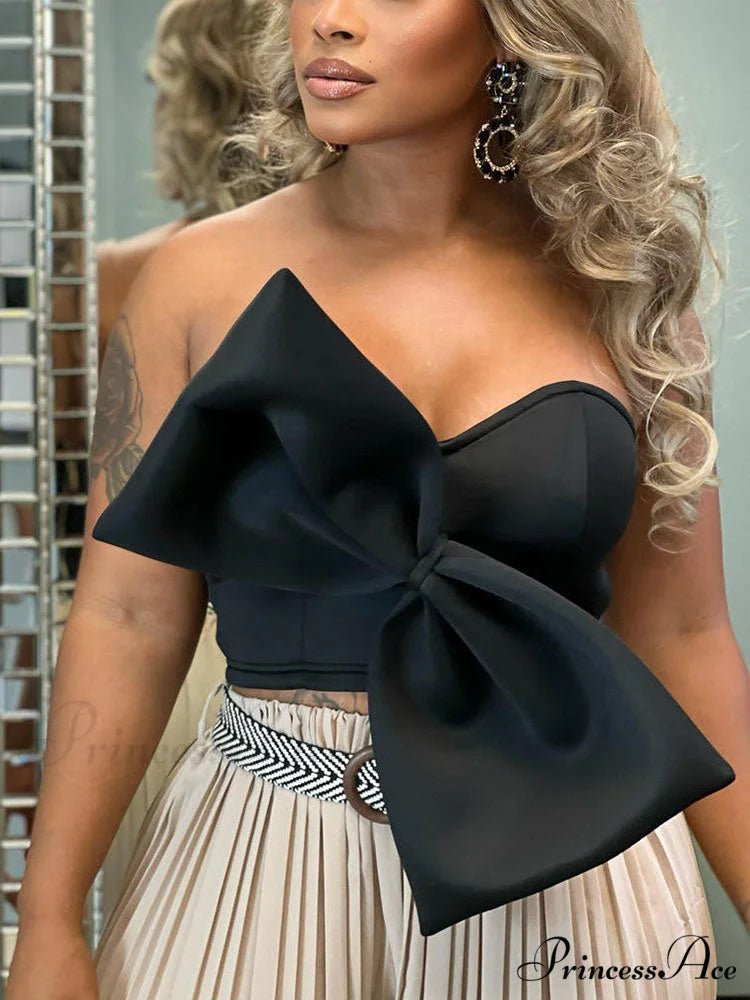 Bow Tie Graceful Cropped Tank Top Black / S