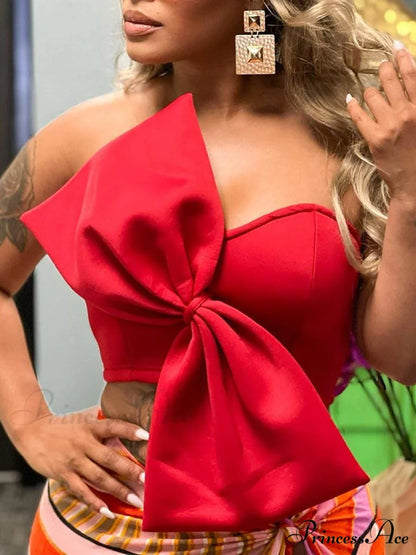 Bow Tie Graceful Cropped Tank Top Red / S