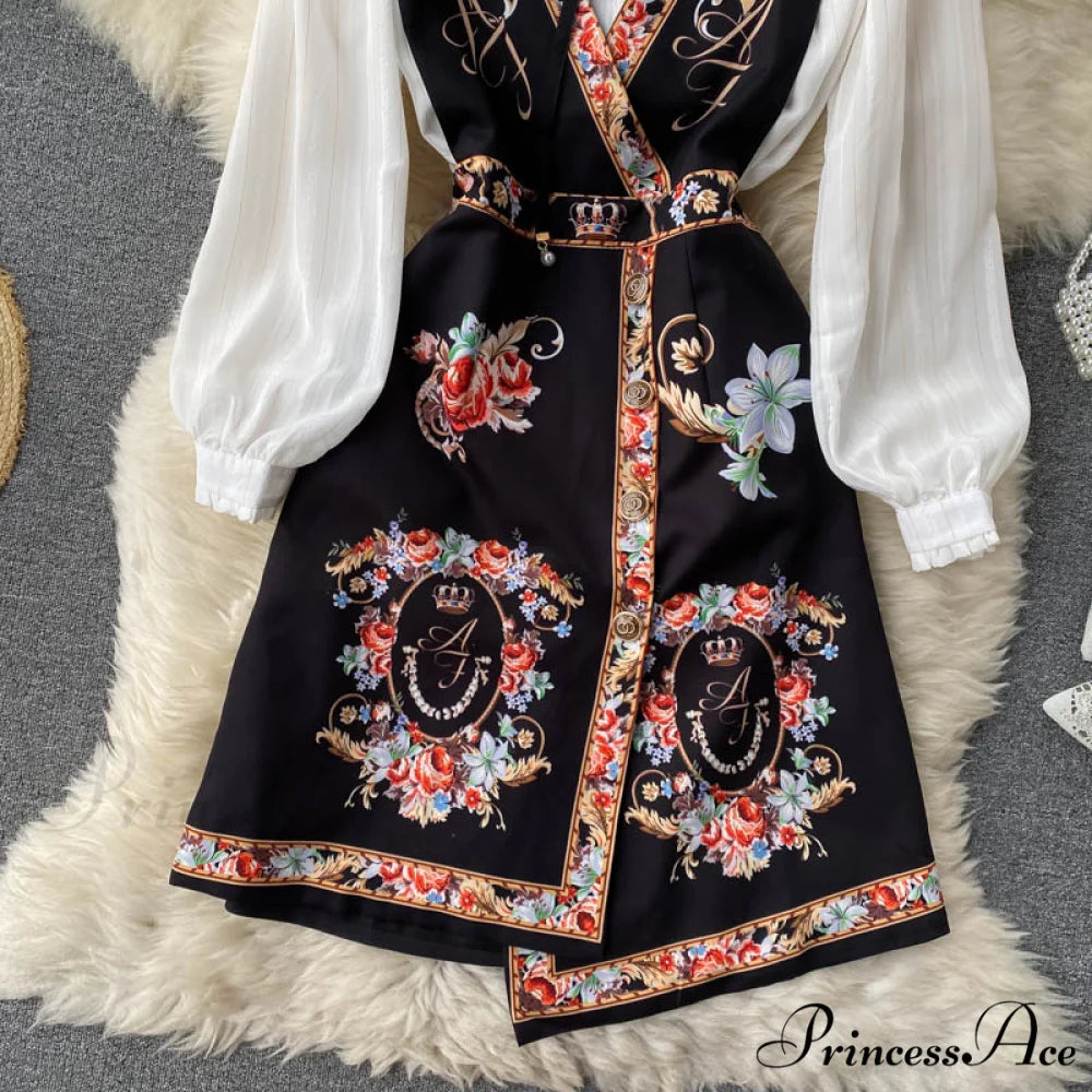 Bow Top and Elegant with for White Flower Overalls Vest Irregular Piece Gown Gown V-Neck Neckline Design Set Blouse 2