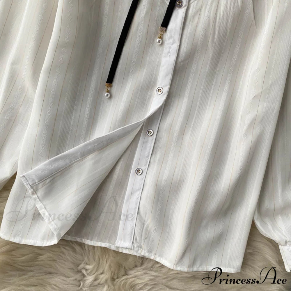 Bow Top and Elegant with for White Flower Overalls Vest Irregular Piece Gown Gown V-Neck Neckline Design Set Blouse 2