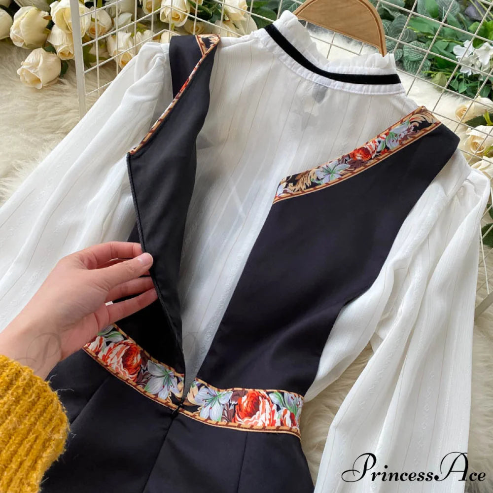 Bow Top and Elegant with for White Flower Overalls Vest Irregular Piece Gown Gown V-Neck Neckline Design Set Blouse 2