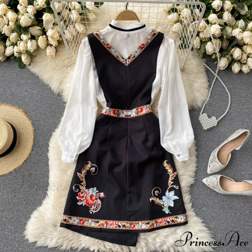 Bow Top and Elegant with for White Flower Overalls Vest Irregular Piece Gown Gown V-Neck Neckline Design Set Blouse 2
