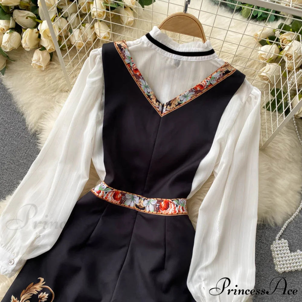 Bow Top and Elegant with for White Flower Overalls Vest Irregular Piece Gown Gown V-Neck Neckline Design Set Blouse 2