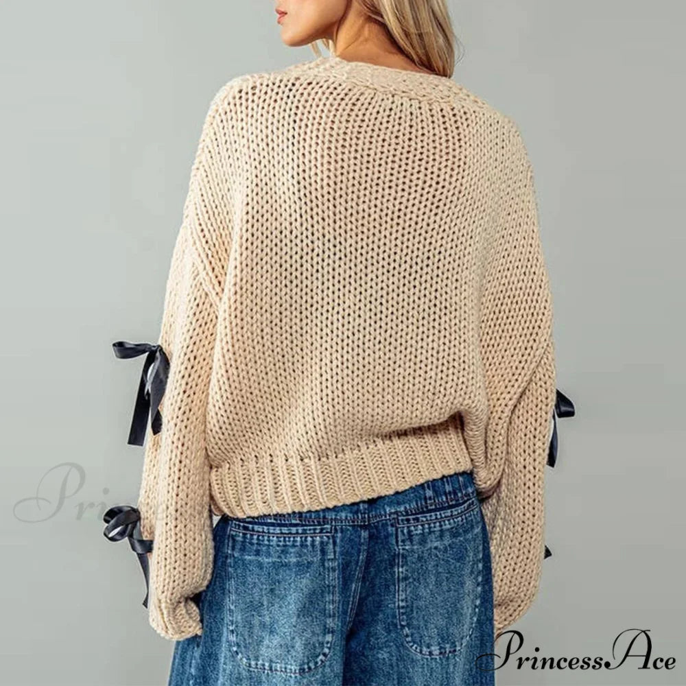 Bow Trim Button Down Cardigan