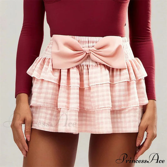 Bowknot Tartan Bloomers Skirt Pink / S skirts-250223