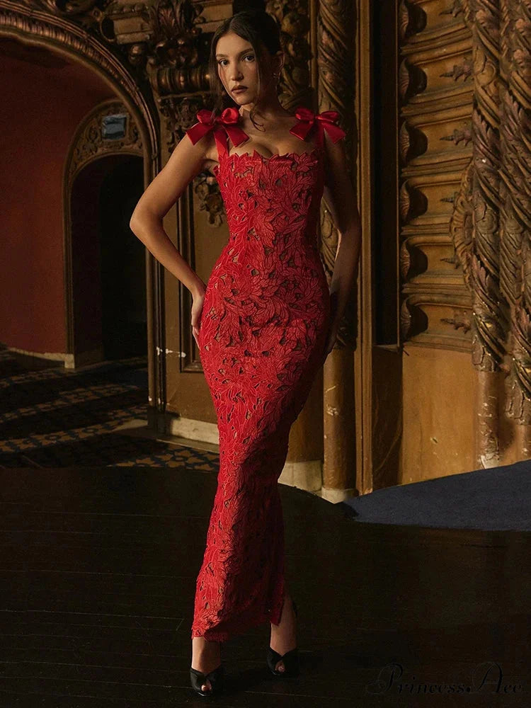Bows Lace Sexy Maxi Party Dress