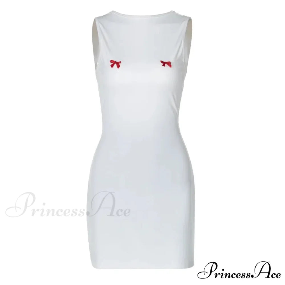 Bows Open Back Charming Sleeveless Mini Dress WHITE / S