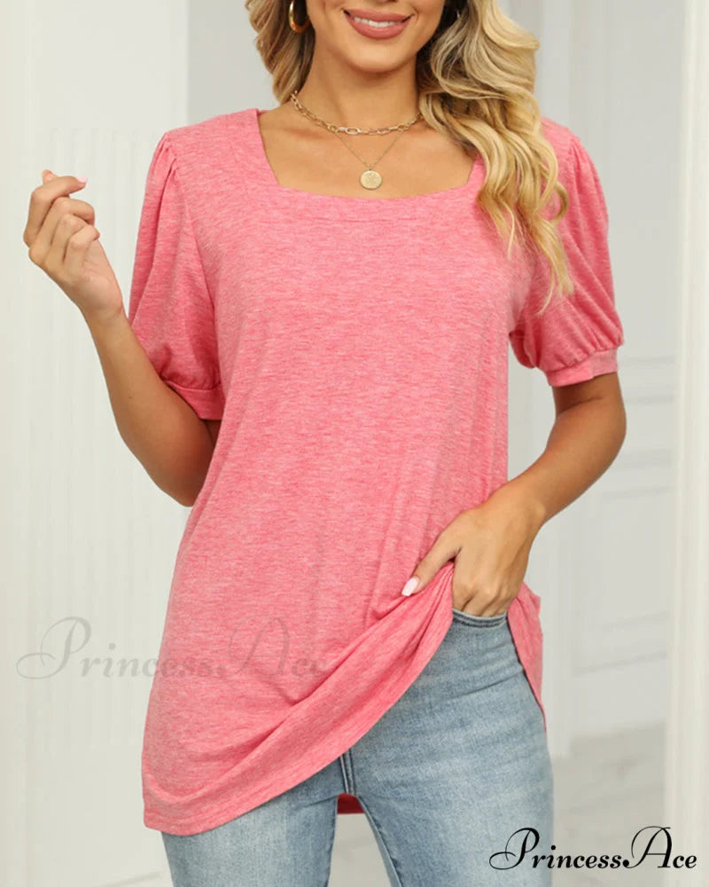 Boxy T-shirt Neck Puff with Sleeves Pink / S