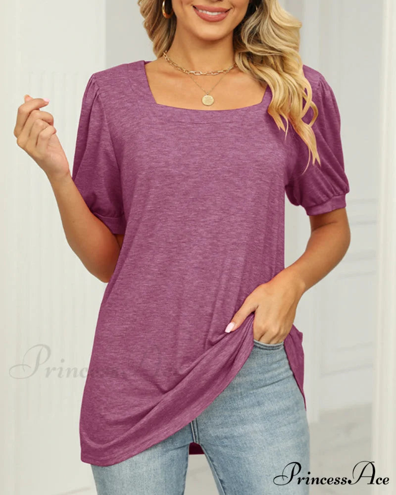 Boxy T-shirt Neck Puff with Sleeves Purple / S