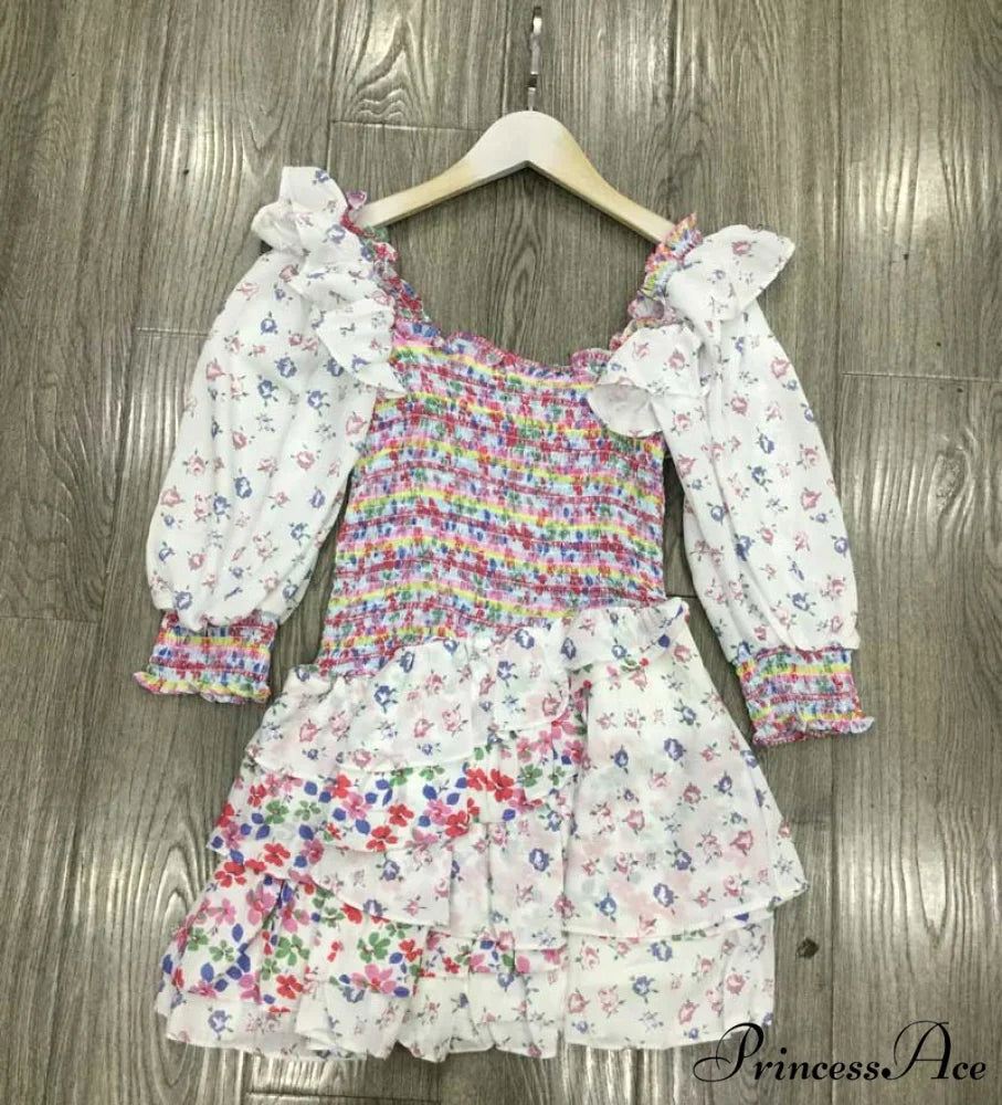 Boxy with Design Ruffled Party Puff and Gown Flowered Sleeves Mixed Neck