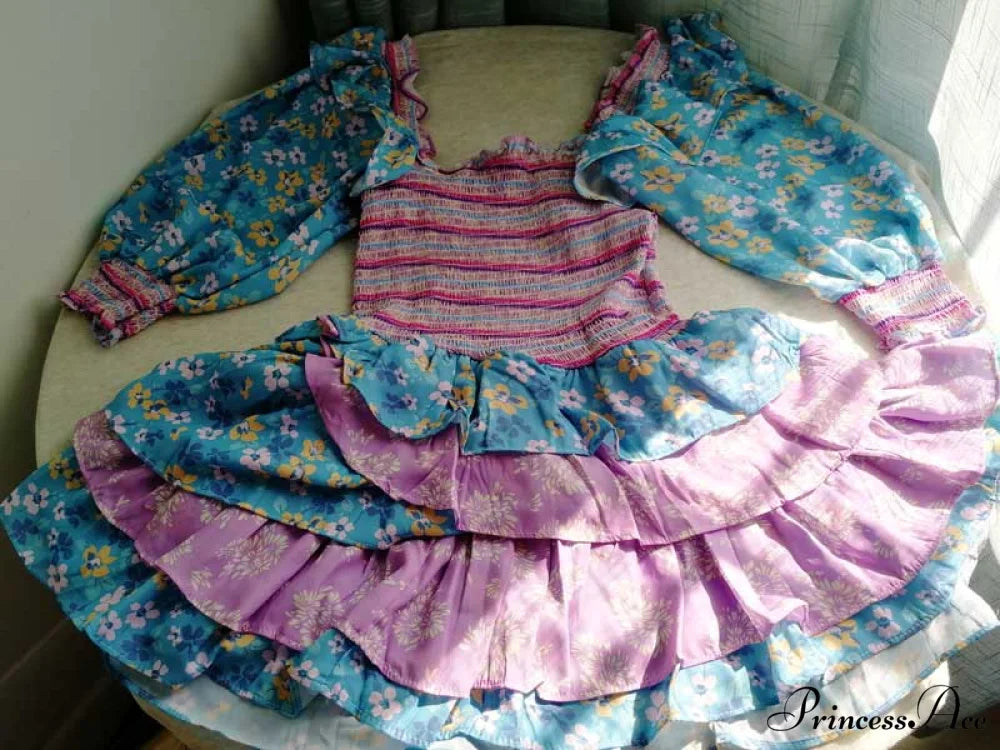 Boxy with Design Ruffled Party Puff and Gown Flowered Sleeves Mixed Neck