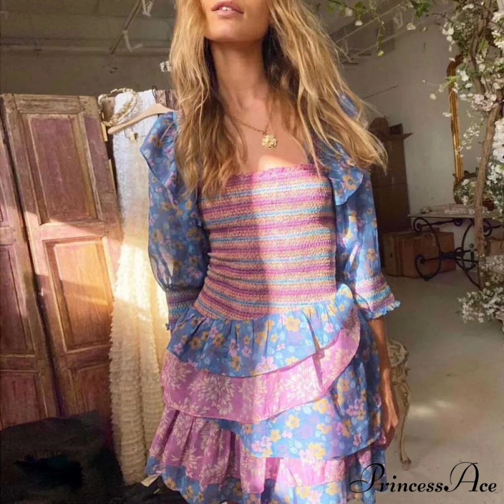 Boxy with Design Ruffled Party Puff and Gown Flowered Sleeves Mixed Neck