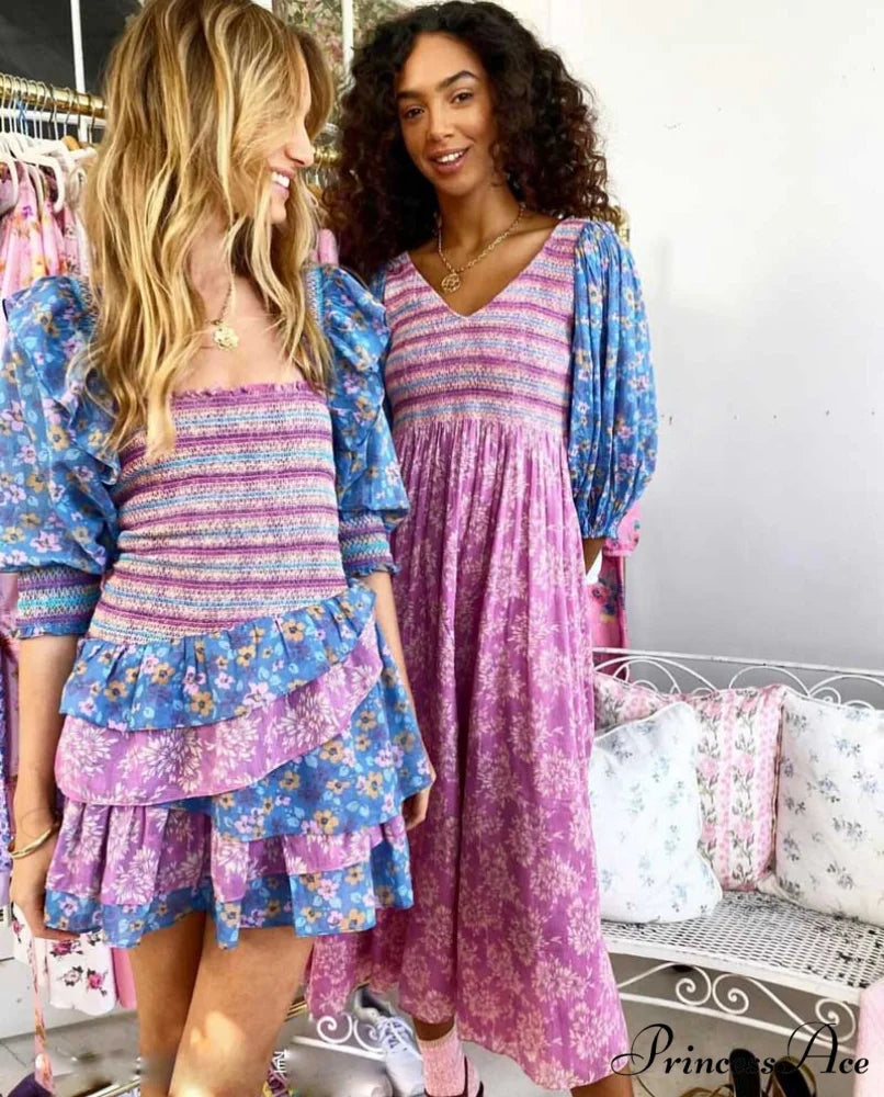Boxy with Design Ruffled Party Puff and Gown Flowered Sleeves Mixed Neck