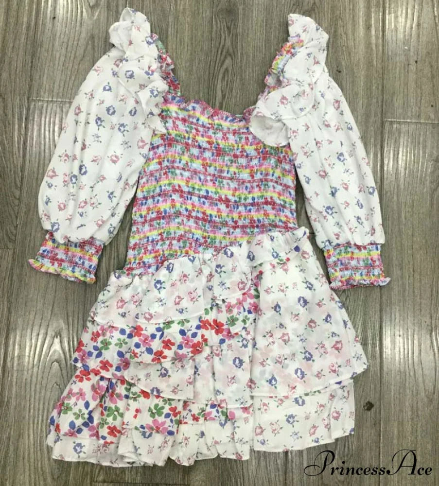 Boxy with Design Ruffled Party Puff and Gown Flowered Sleeves Mixed Neck