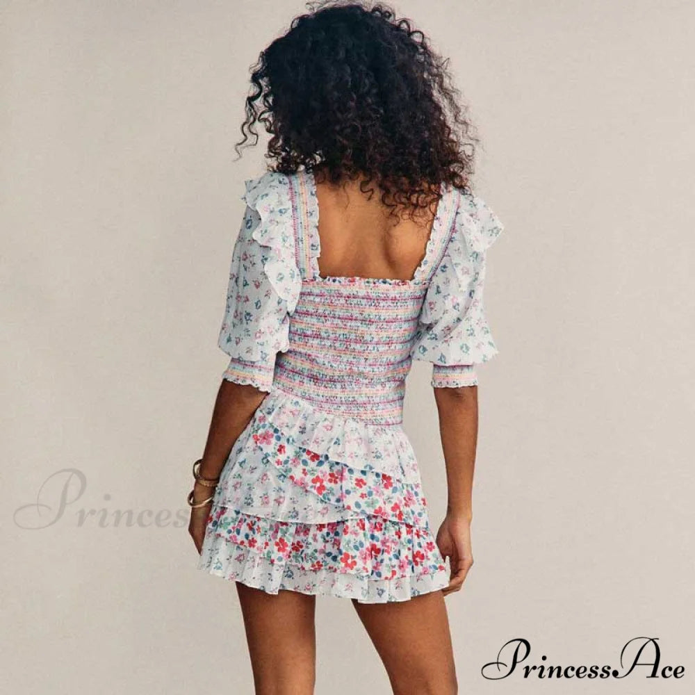 Boxy with Design Ruffled Party Puff and Gown Flowered Sleeves Mixed Neck