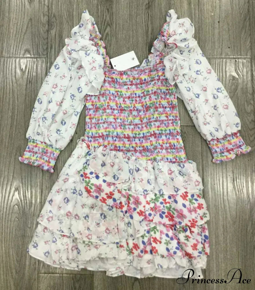 Boxy with Design Ruffled Party Puff and Gown Flowered Sleeves Mixed Neck