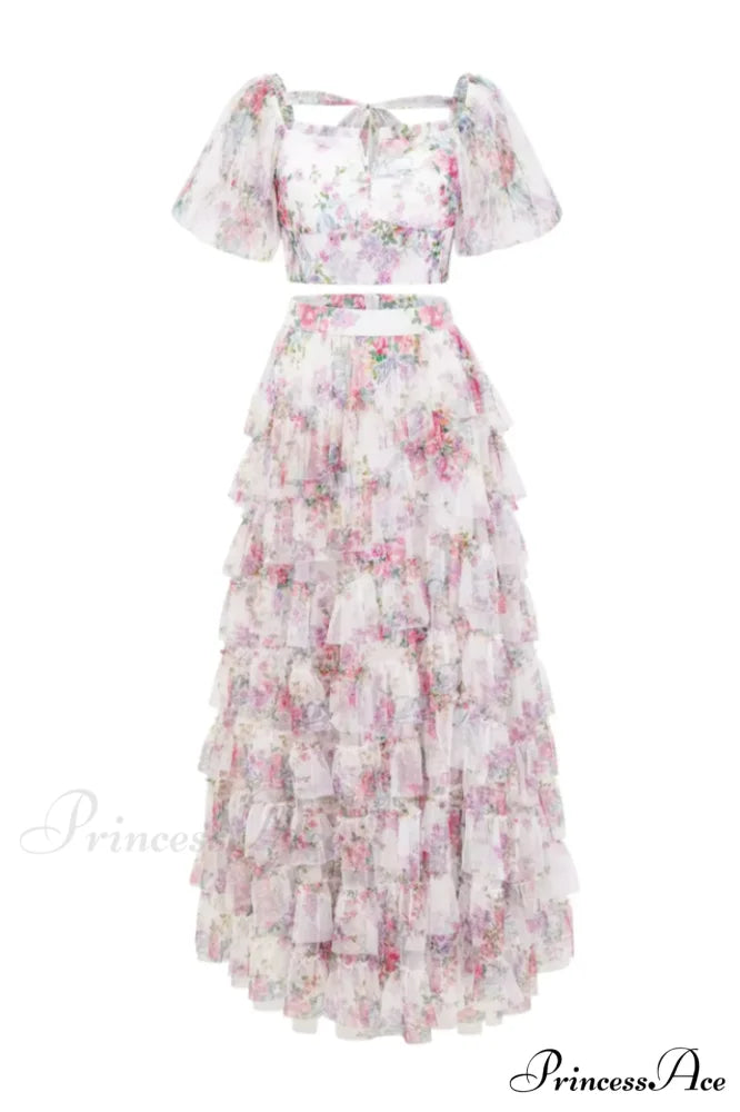 Braylee Purple Stylish Floral Ruched Set
