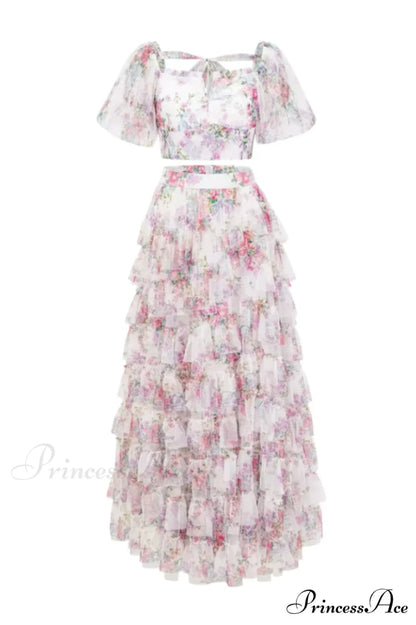Braylee Purple Stylish Floral Ruched Set