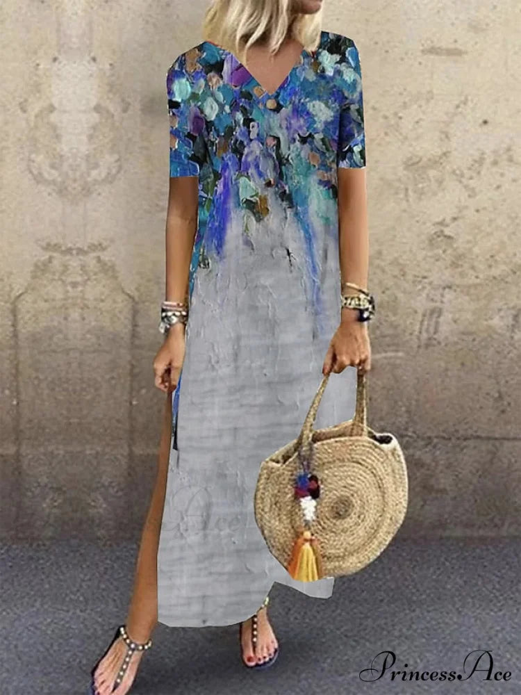 Brief Navy Gown M Fashion Design Black Warm-Season T Abstract Gown Blouse Arm Casual 2024 Full-Length Blue L Red Spring