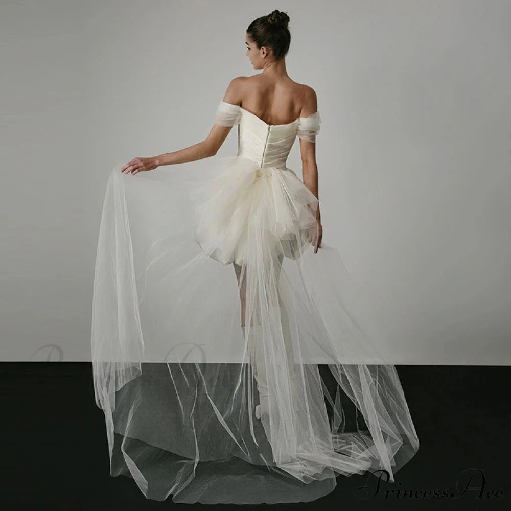 Brief Off-The-Shoulder Silk Bridal Gown weddingdress-250223