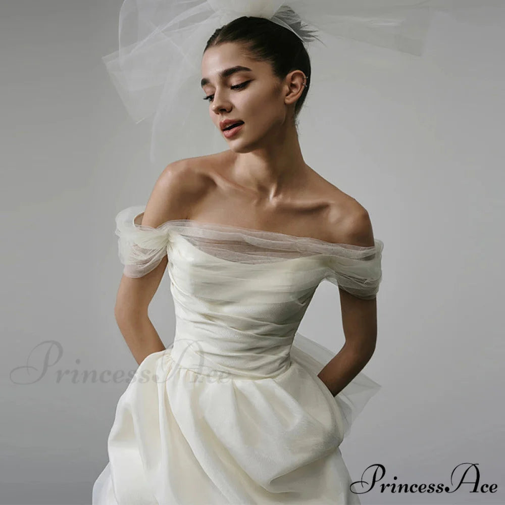 Brief Off-The-Shoulder Silk Bridal Gown weddingdress-250223