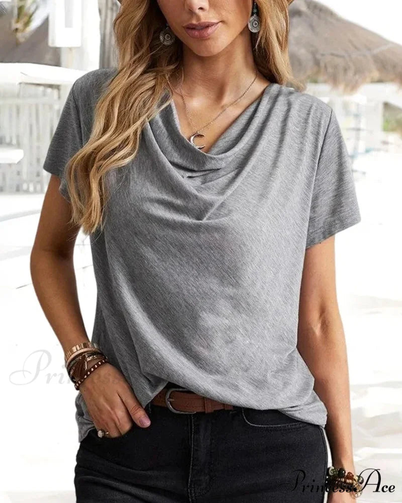 Brief T-shirt - Neck Cowl Sleeves Gray / S