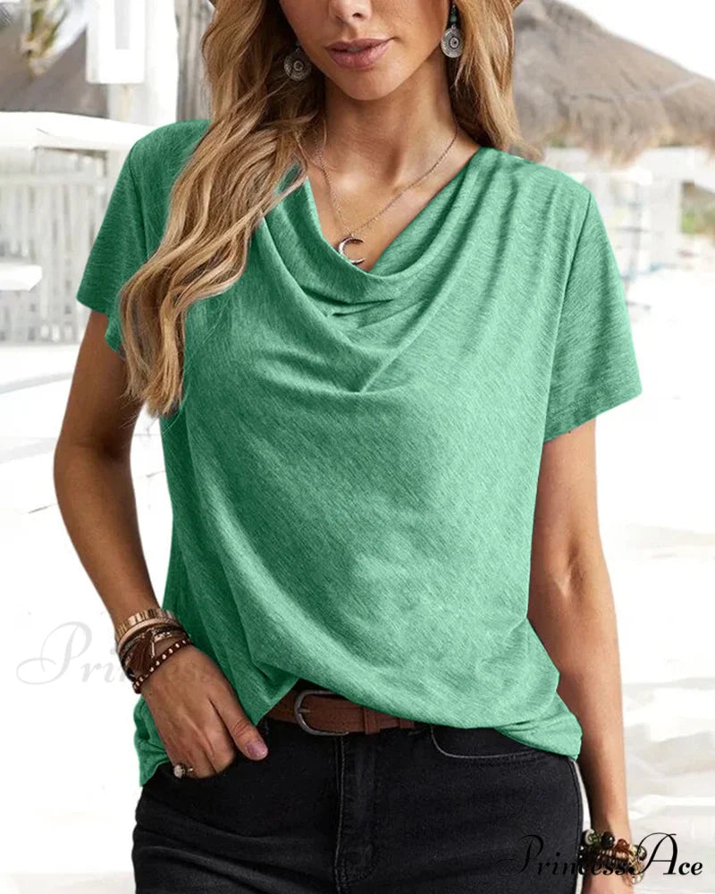 Brief T-shirt - Neck Cowl Sleeves Green / S