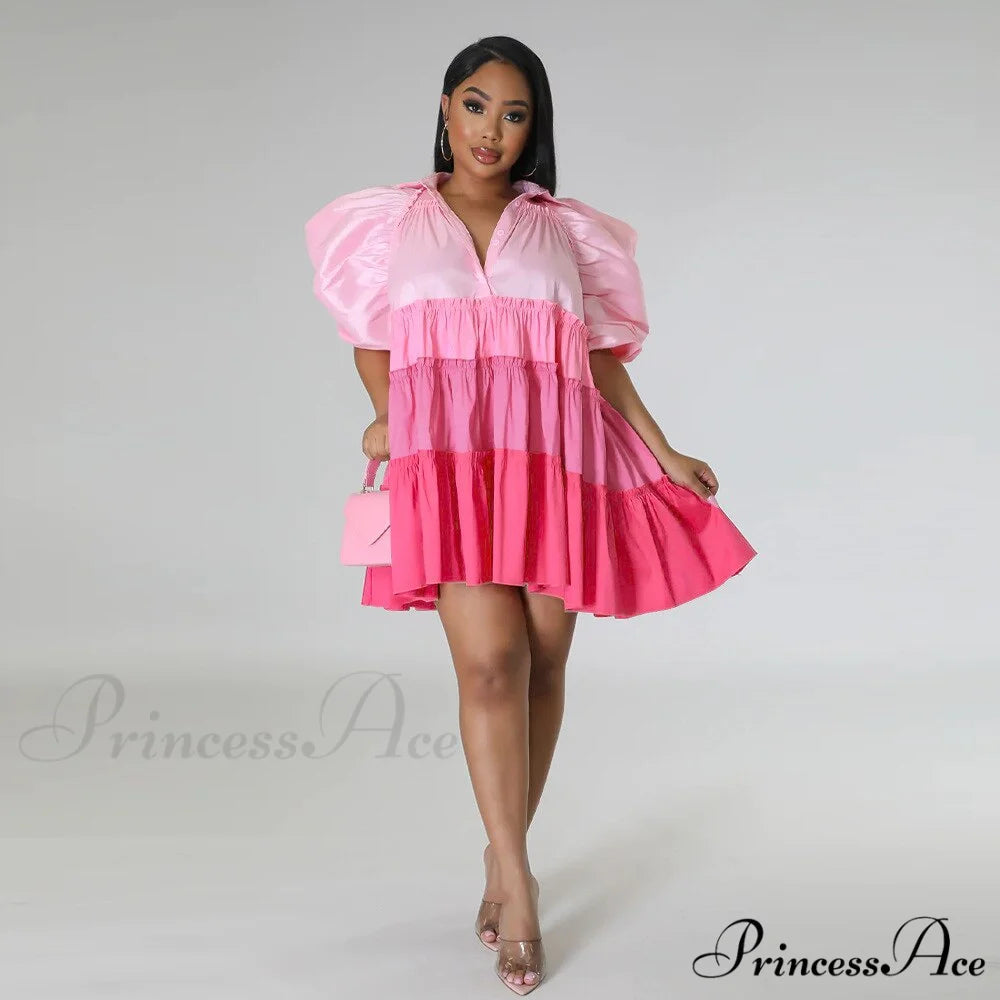 Brief Warm-Season Women - and Design for Sleeves Puff Color with Block Oversized Gown 2024 Collection Pink / S