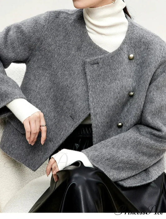 Brief Wool Crew Neck Solitary Overcoat Grey / S overcoats-241228