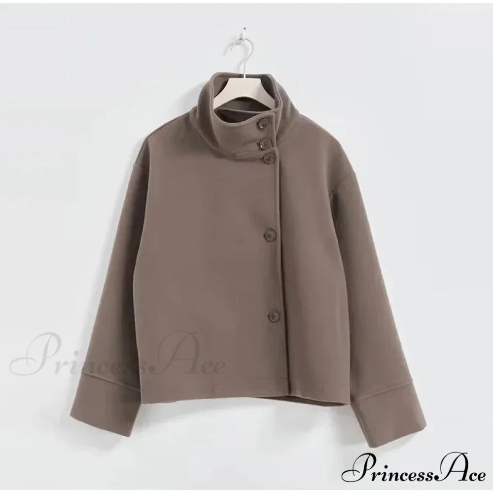 Brief Woolen Informal Collar Overcoat Coffee / S overcoats-241228