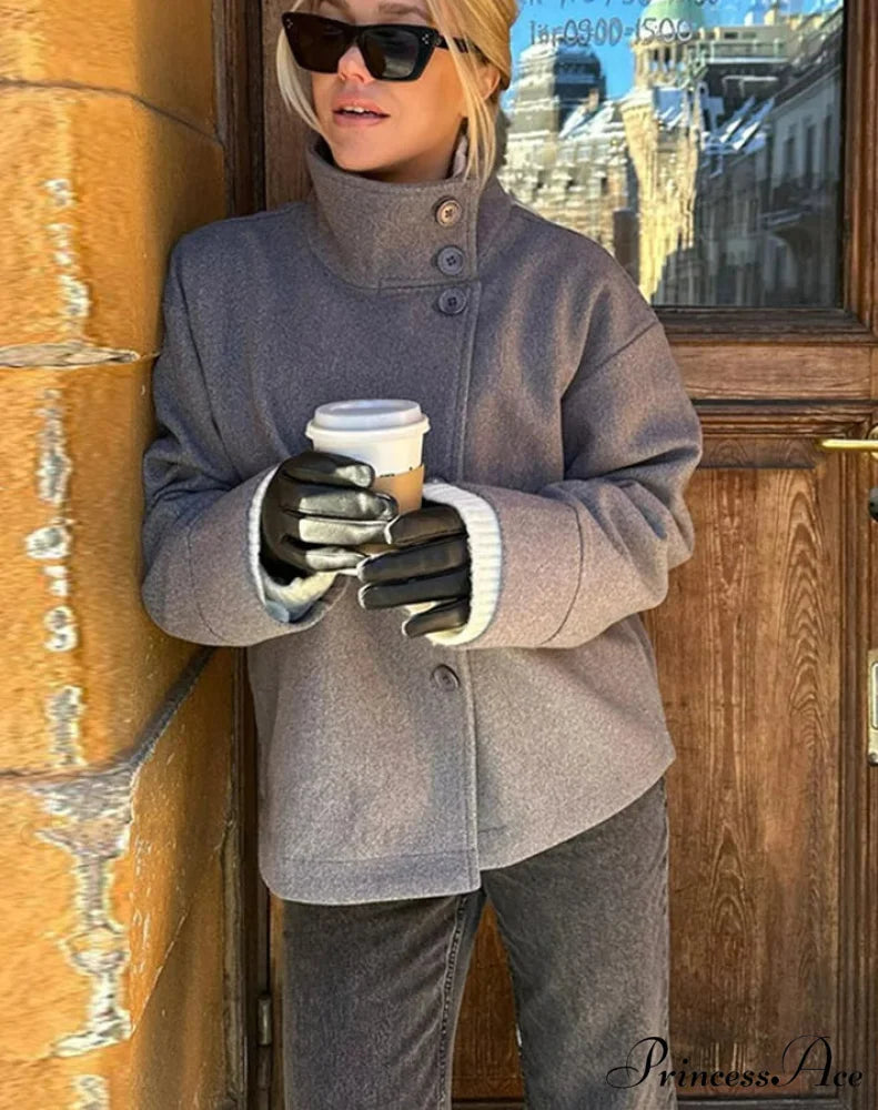 Brief Woolen Informal Collar Overcoat Gray / S overcoats-241228