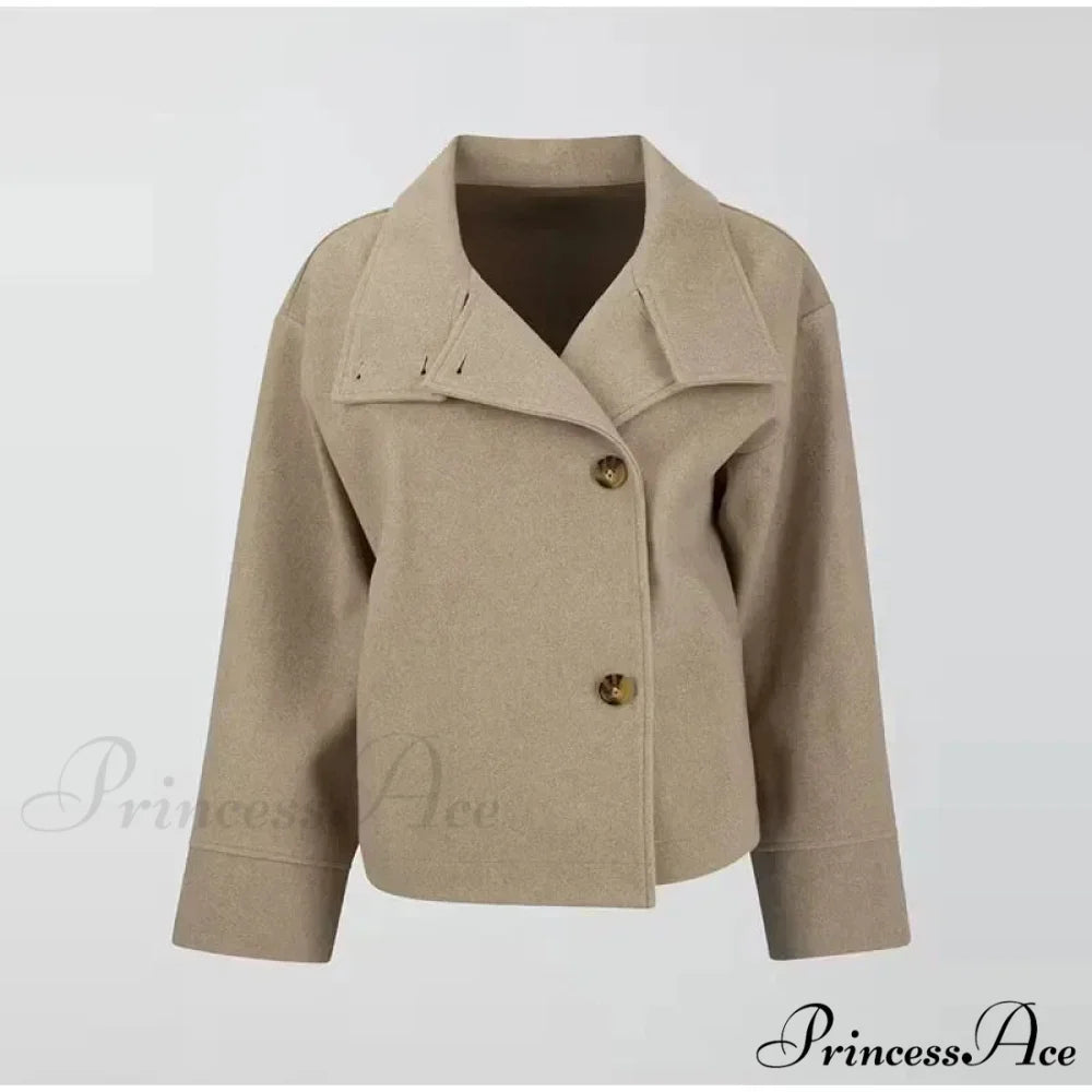 Brief Woolen Informal Collar Overcoat Khaki / S overcoats-241228