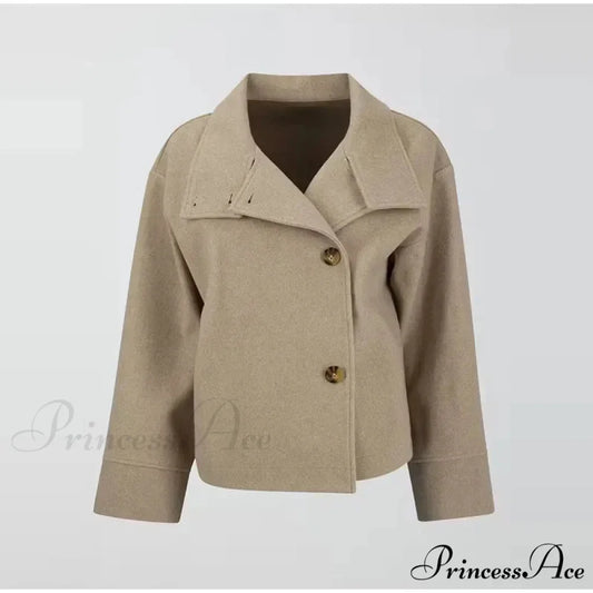 Brief Woolen Informal Collar Overcoat Khaki / S overcoats-241228