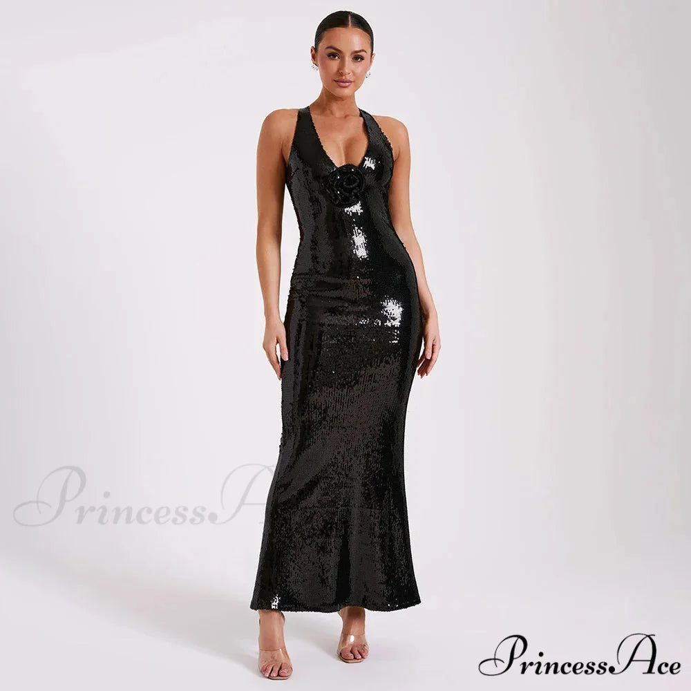 BRIELE Elegant MAXI DRESS Black / XS