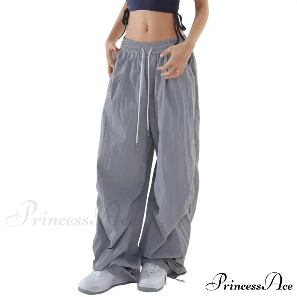 Bright Drawstring Spacious Leg Cargo Pant Grey / M pant-250223