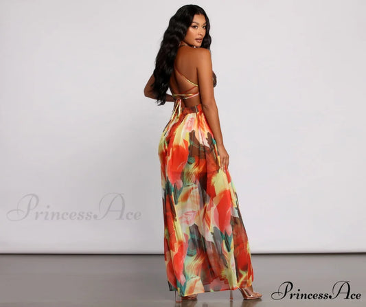 Brighter Vibes Lace-Up Charming Chiffon Maxi Dress
