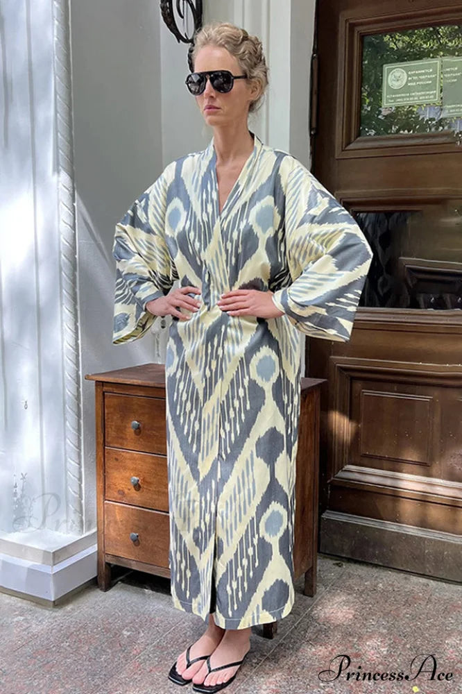 Brigitte One Of A Graceful Kind Ikat Maxi Kimono 7# / One Size
