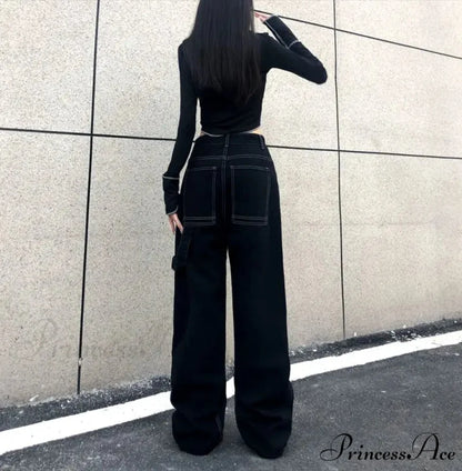 Broad Leg Celestial Body Letter Print Denim Trousers pants-241228