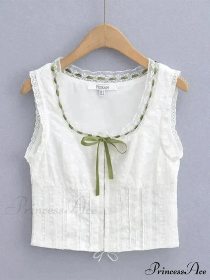 Broderie Lace Trim Trendy Crop Tank Top