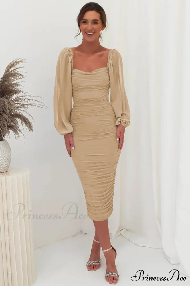 Brooklyn Love Stylish Midi Dress S / Beige