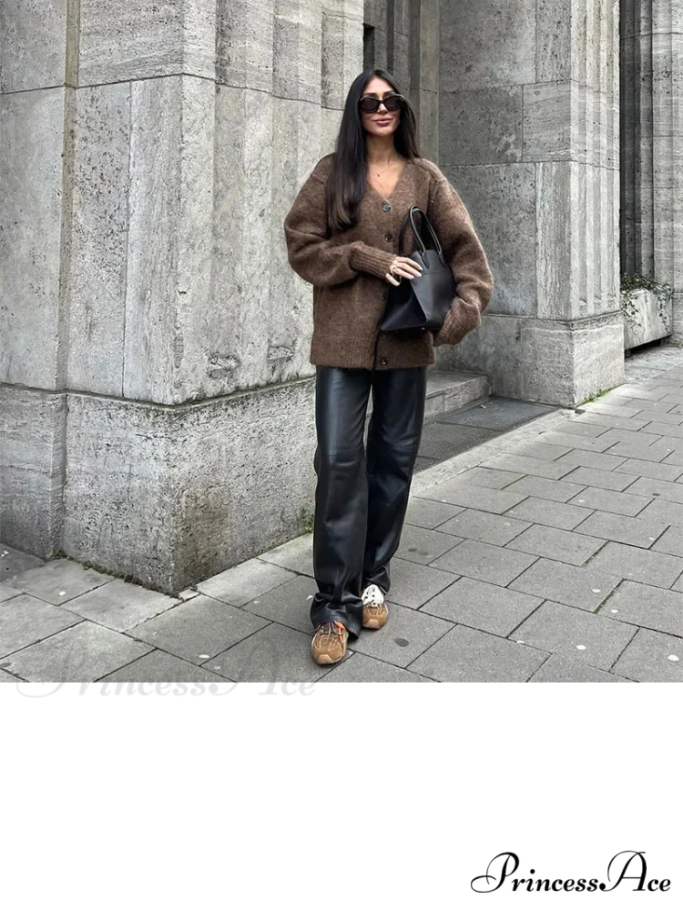 Brown Deep-neck Unmarried Buttoned Cardigan cardigans-241228