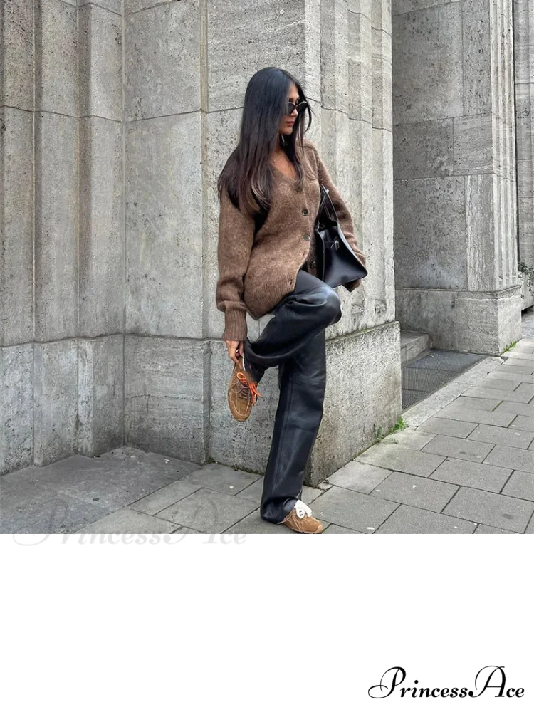 Brown Deep-neck Unmarried Buttoned Cardigan cardigans-241228