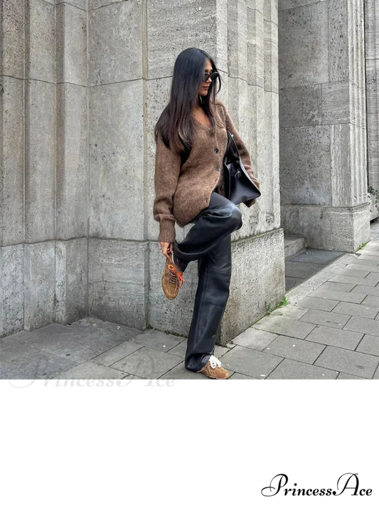 Brown Deep-neck Unmarried Buttoned Cardigan cardigans-241228