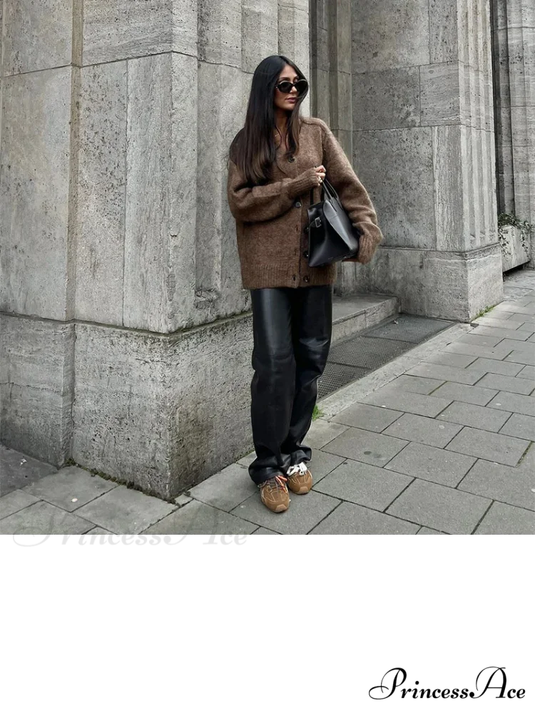 Brown Deep-neck Unmarried Buttoned Cardigan cardigans-241228