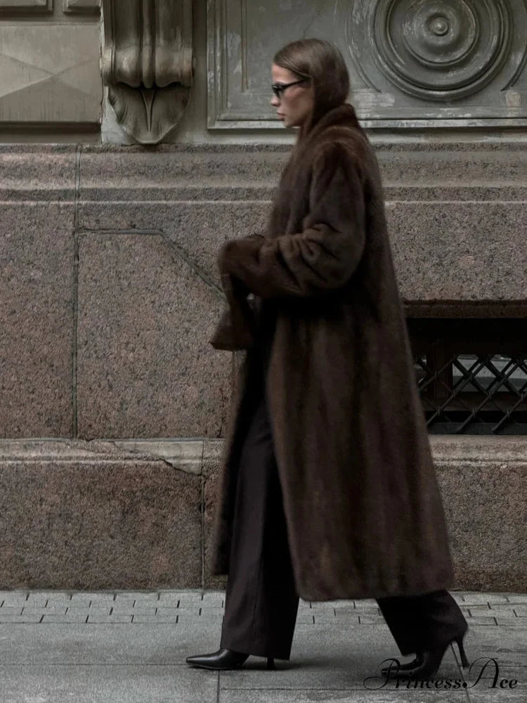 Brown Extended Sleeve Soft Furry Jacket coats-241228